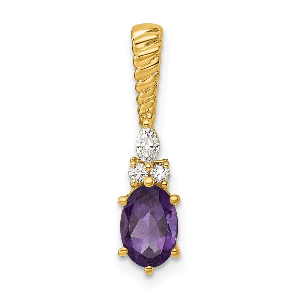 14K White Gold Polished Lab Grown Diamond VS/SI+ G+ & Amethyst February Birthstone Complete Twisted Chain Slide – Elegant Jewelry Gift for Birthday, Anniversary, Engagement, Wedding