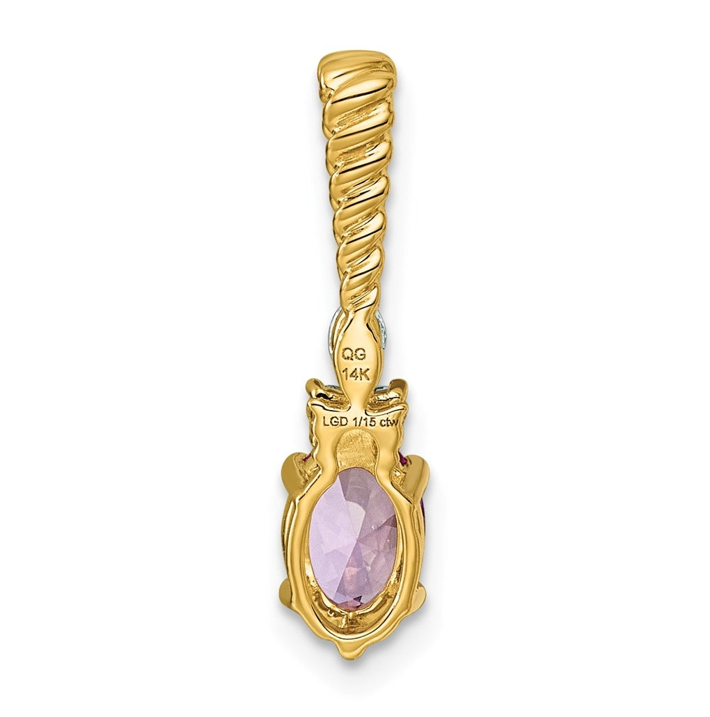 14K White Gold Polished Lab Grown Diamond VS/SI+ G+ & Amethyst February Birthstone Complete Twisted Chain Slide – Elegant Jewelry Gift for Birthday, Anniversary, Engagement, Wedding