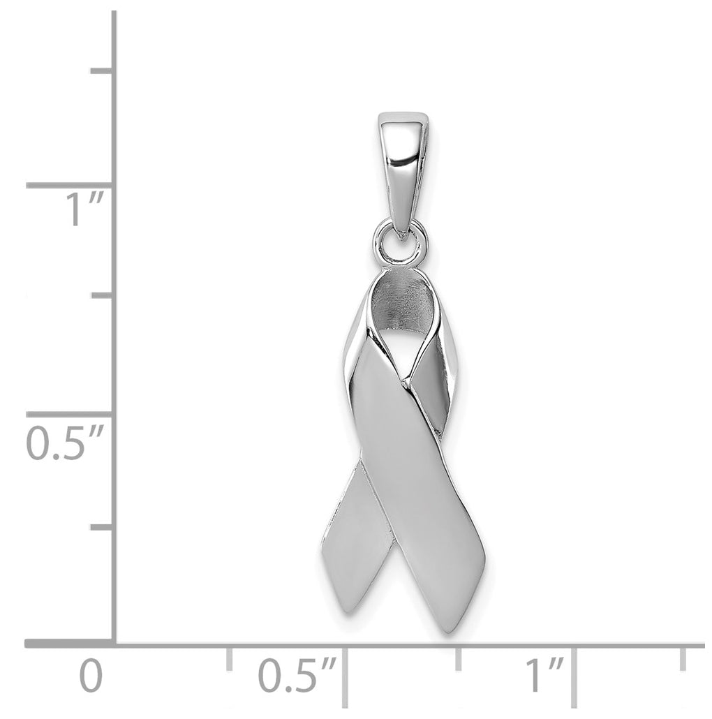 Sterling Silver Rhodium-plated Cancer Awareness Ribbon Charm – Elegant Jewelry Gift for Birthday, Anniversary, Engagement, Wedding