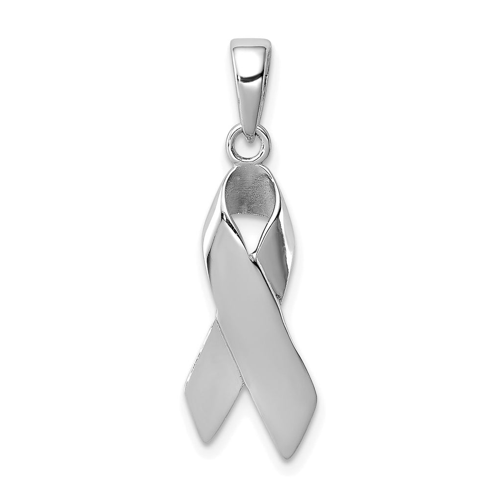 Sterling Silver Rhodium-plated Cancer Awareness Ribbon Charm – Elegant Jewelry Gift for Birthday, Anniversary, Engagement, Wedding