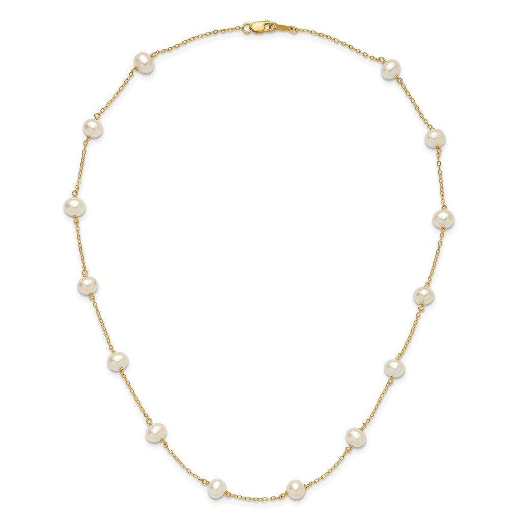 Sterling Silver Gold-plated (6-7mm) Fresh Water Cultured Pearl Necklace – Elegant Jewelry Gift for Birthday, Anniversary, Engagement, Wedding