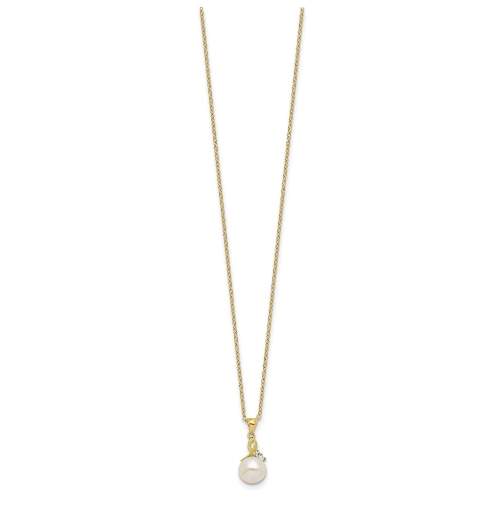 Sterling Silver Gold-plated 7-8mm  Freshwater Cultured Pearl Cubic Zirconia Necklace/Earring Set – Elegant Jewelry Gift for Birthday, Anniversary, Engagement, Wedding