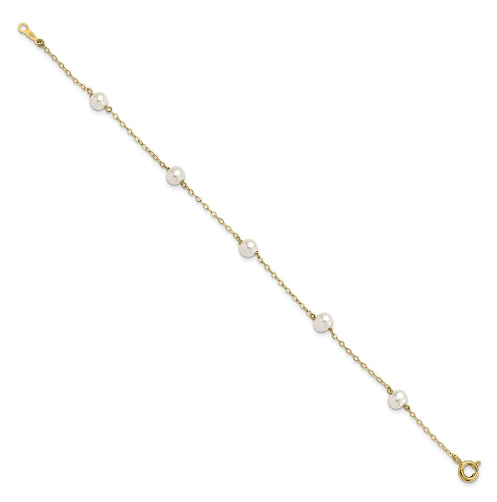 Sterling Silver Gold-plated 4-5mm White Semi Round Freshwater Cultured Pearl 5 Station Bracelet – Elegant Jewelry Gift for Birthday, Anniversary, Engagement, Wedding