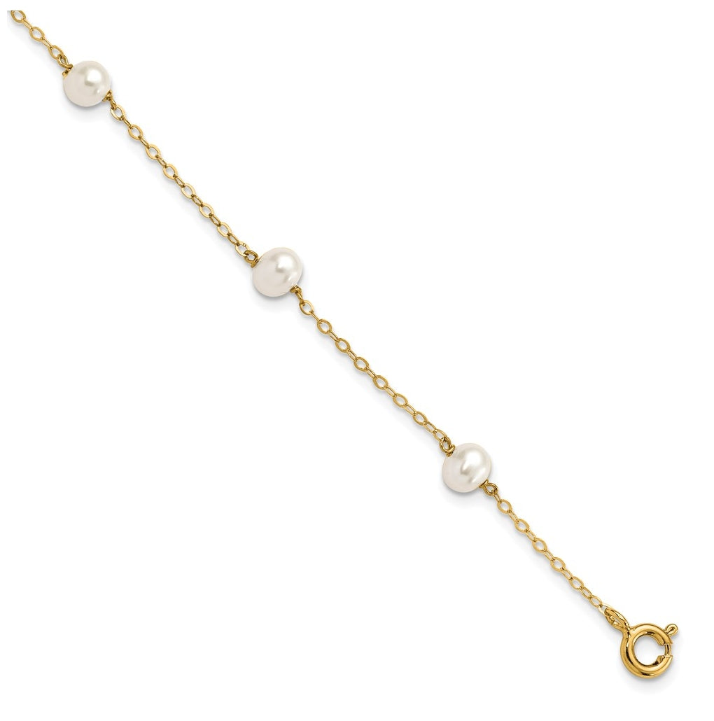 Sterling Silver Gold-plated 4-5mm White Semi Round Freshwater Cultured Pearl 5 Station Bracelet – Elegant Jewelry Gift for Birthday, Anniversary, Engagement, Wedding