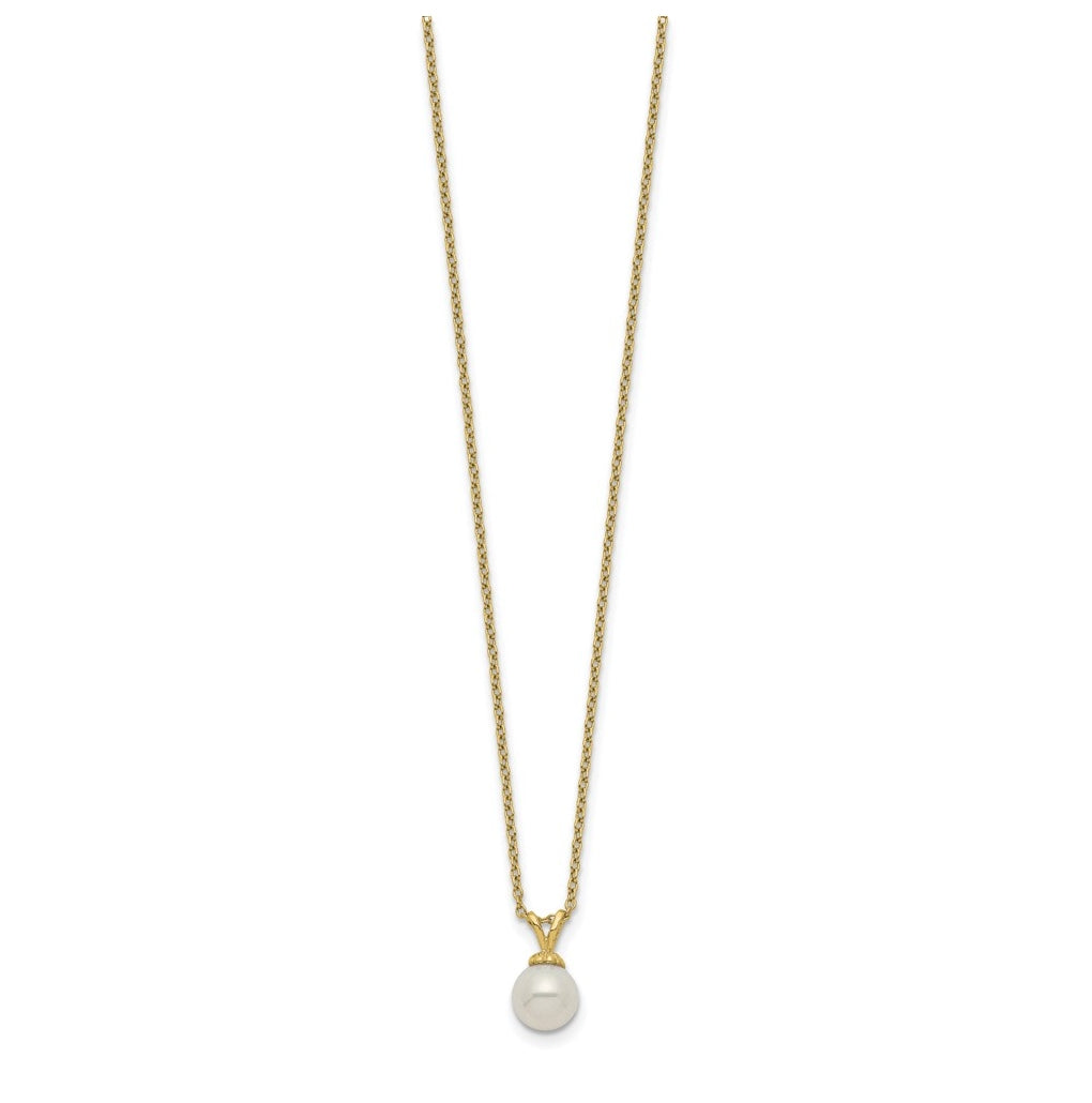 Sterling Silver Gold-plated 7-7.5mm White Round  Freshwater Cultured Pearl Necklace – Elegant Jewelry Gift for Birthday, Anniversary, Engagement, Wedding