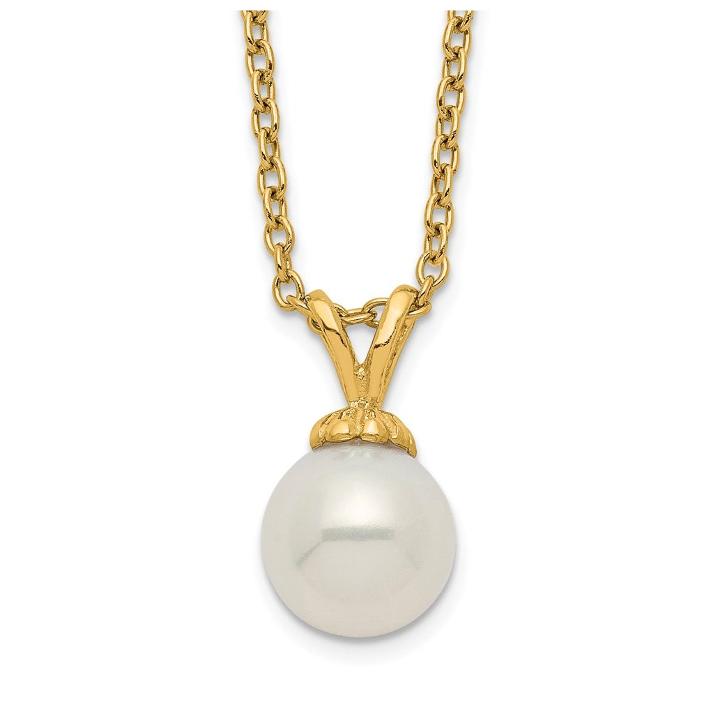 Sterling Silver Gold-plated 7-7.5mm White Round  Freshwater Cultured Pearl Necklace – Elegant Jewelry Gift for Birthday, Anniversary, Engagement, Wedding