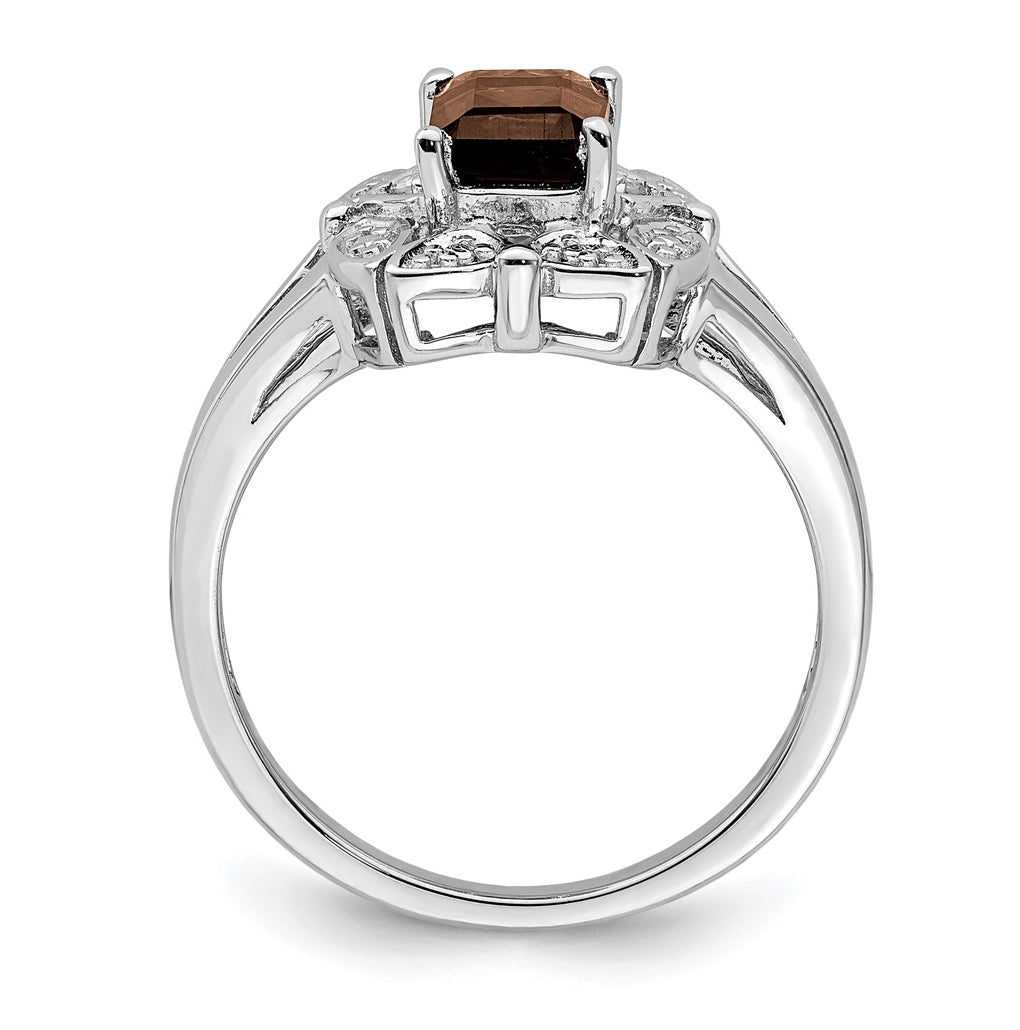 Sterling Silver Rhodium plated Diamond & Smoky Quartz Ring Size 6 – Elegant Jewelry Gift for Birthday, Anniversary, Engagement, Wedding