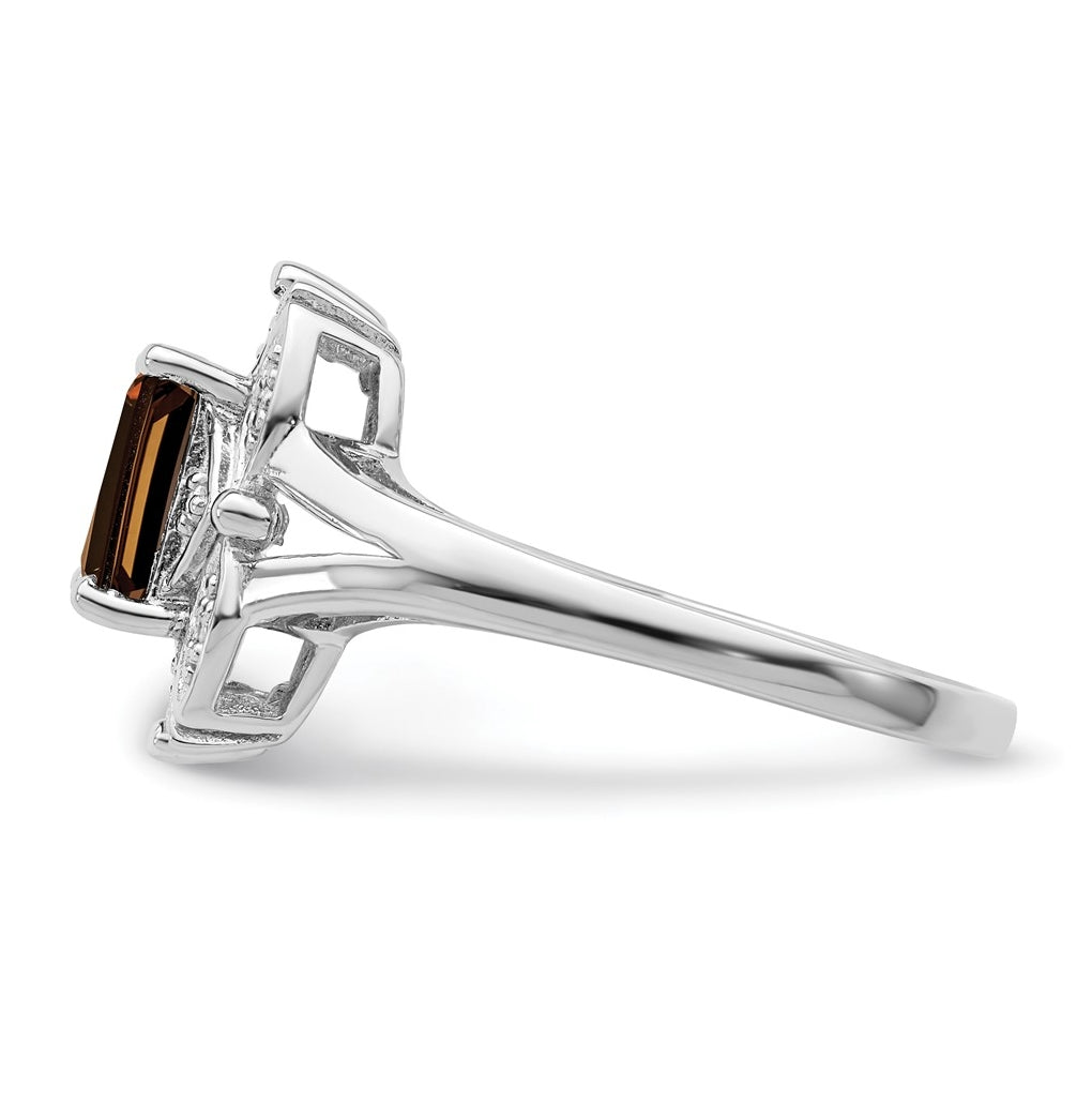 Sterling Silver Rhodium plated Diamond & Smoky Quartz Ring Size 6 – Elegant Jewelry Gift for Birthday, Anniversary, Engagement, Wedding