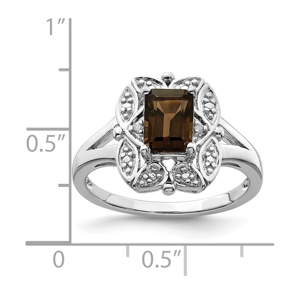 Sterling Silver Rhodium plated Diamond & Smoky Quartz Ring Size 6 – Elegant Jewelry Gift for Birthday, Anniversary, Engagement, Wedding