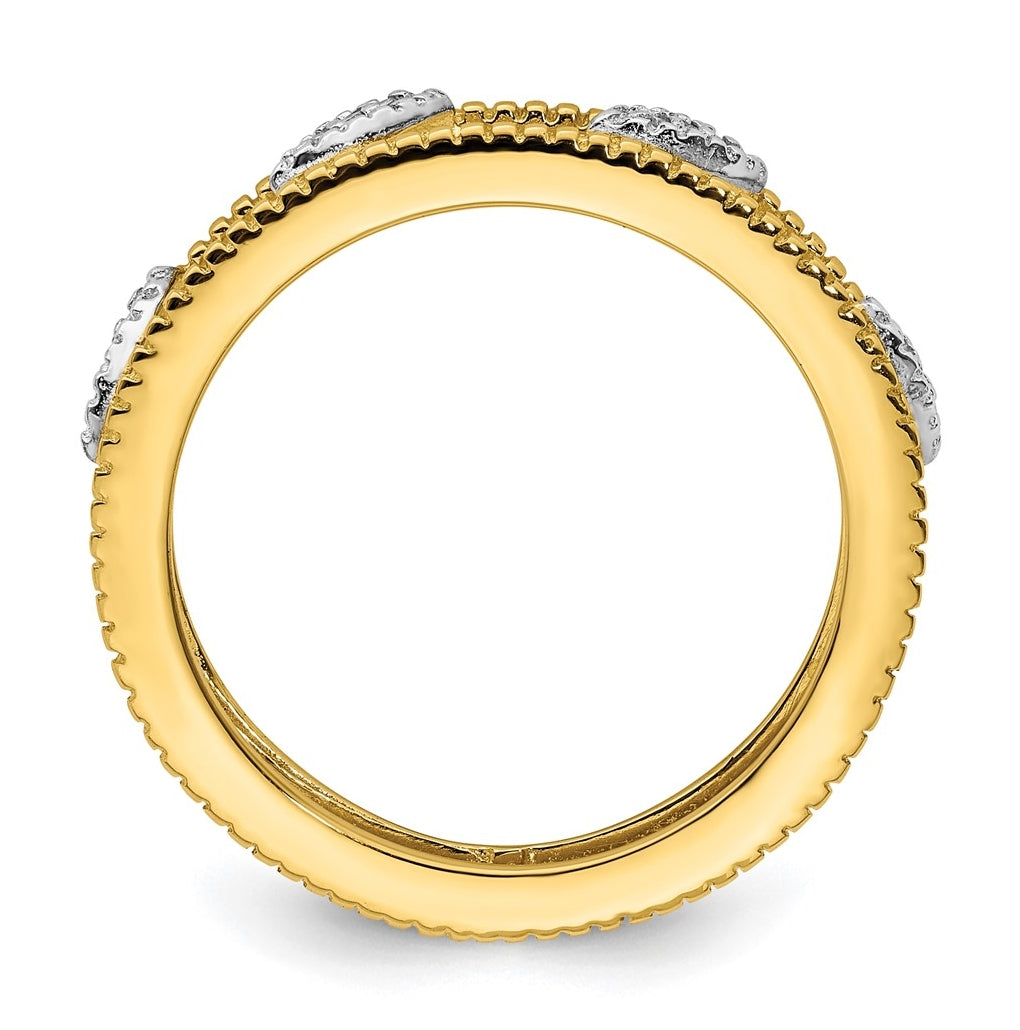 Sterling Silver Stackable Expressions Gold-plated Diamond Jacket Ring Size 5 – Elegant Jewelry Gift for Birthday, Anniversary, Engagement, Wedding