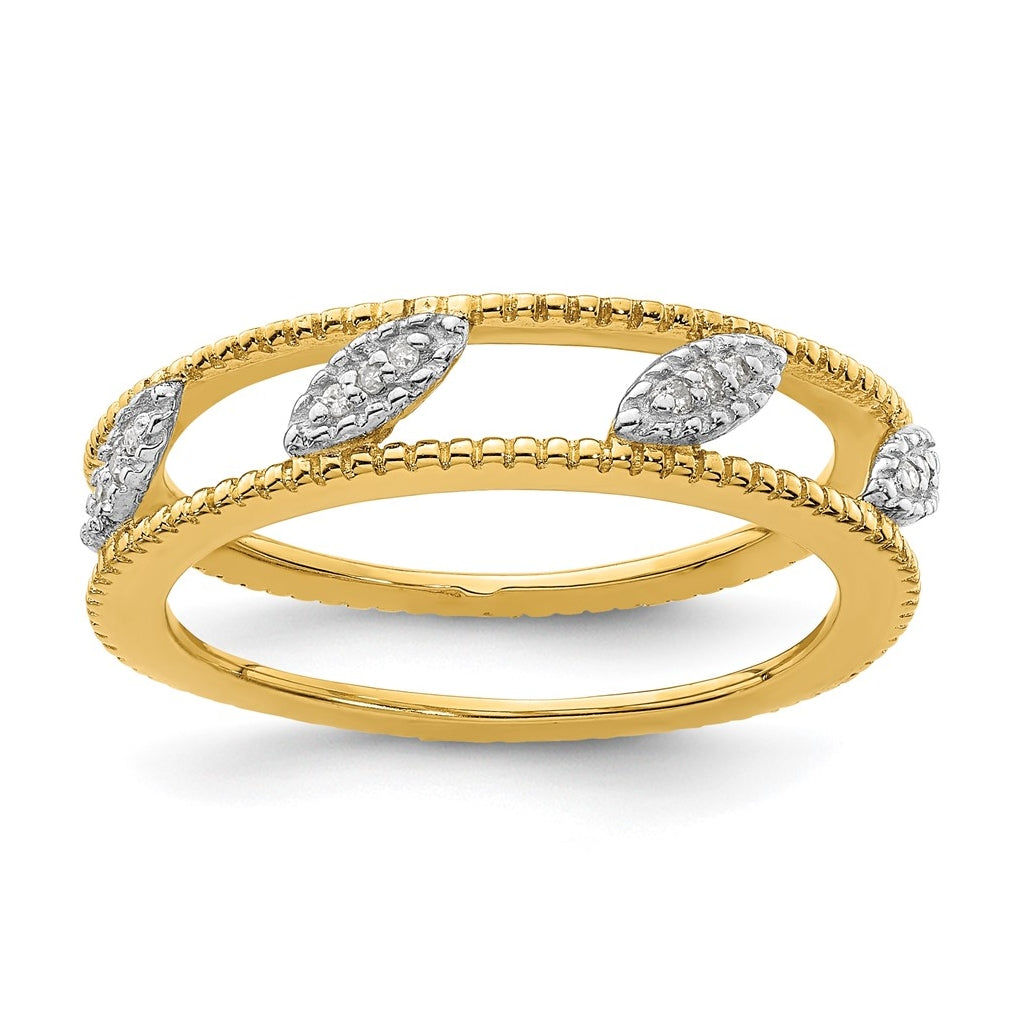 Sterling Silver Stackable Expressions Gold-plated Diamond Jacket Ring Size 5 – Elegant Jewelry Gift for Birthday, Anniversary, Engagement, Wedding