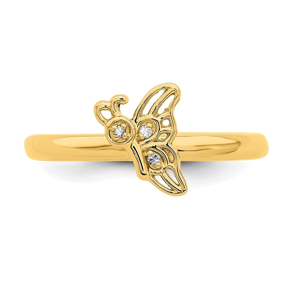 Sterling Silver Stackable Expressions Gold-plated Butterfly with Diamond Ring Size 5 – Elegant Jewelry Gift for Birthday, Anniversary, Engagement, Wedding