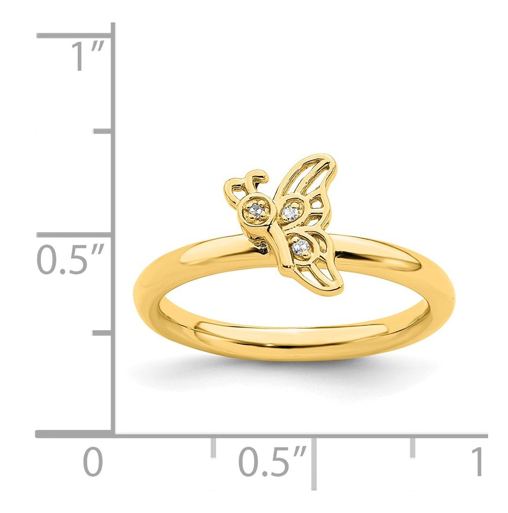Sterling Silver Stackable Expressions Gold-plated Butterfly with Diamond Ring Size 5 – Elegant Jewelry Gift for Birthday, Anniversary, Engagement, Wedding
