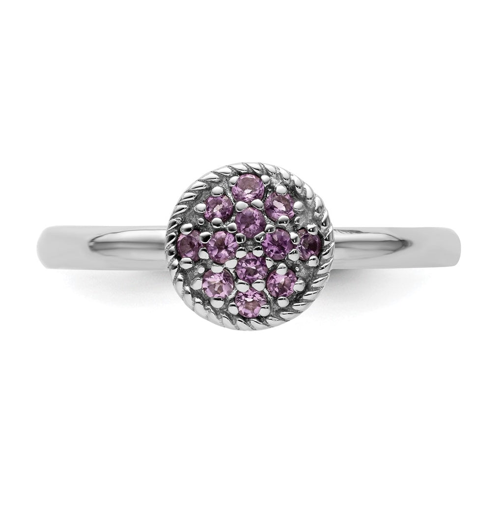 Sterling Silver Rhodium plated Stackable Expressions Amethyst Rhodium Ring Size 5 – Elegant Jewelry Gift for Birthday, Anniversary, Engagement, Wedding