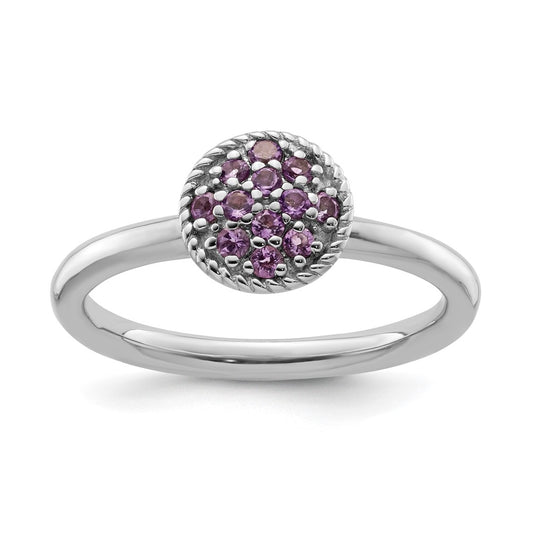 Sterling Silver Rhodium plated Stackable Expressions Amethyst Rhodium Ring Size 5 – Elegant Jewelry Gift for Birthday, Anniversary, Engagement, Wedding