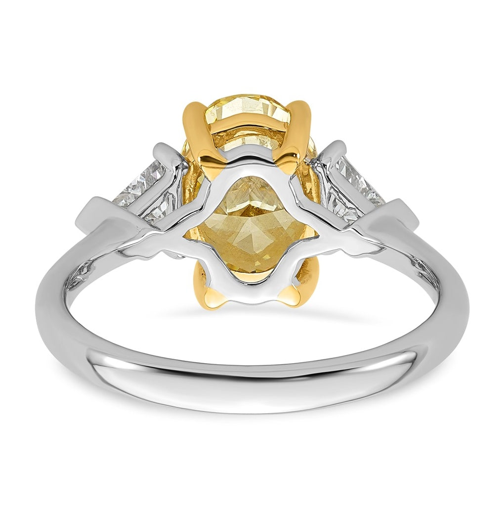 14k Yellow & White Gold Lab Grown Diamond Oval VS+ Cert. Vivid Yellow & Tril VS+ F+ Complete Ring – Elegant Jewelry Gift for Birthday, Anniversary, Engagement, Wedding
