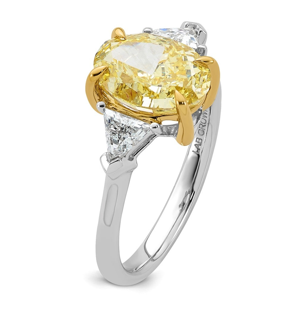 14k Yellow & White Gold Lab Grown Diamond Oval VS+ Cert. Vivid Yellow & Tril VS+ F+ Complete Ring – Elegant Jewelry Gift for Birthday, Anniversary, Engagement, Wedding