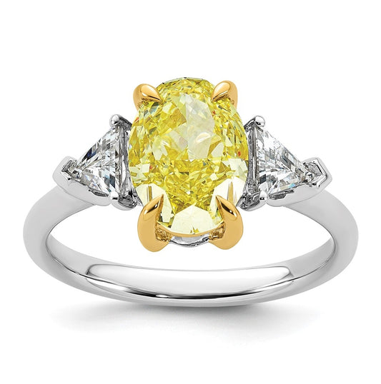 14k Yellow & White Gold Lab Grown Diamond Oval VS+ Cert. Vivid Yellow & Tril VS+ F+ Complete Ring – Elegant Jewelry Gift for Birthday, Anniversary, Engagement, Wedding