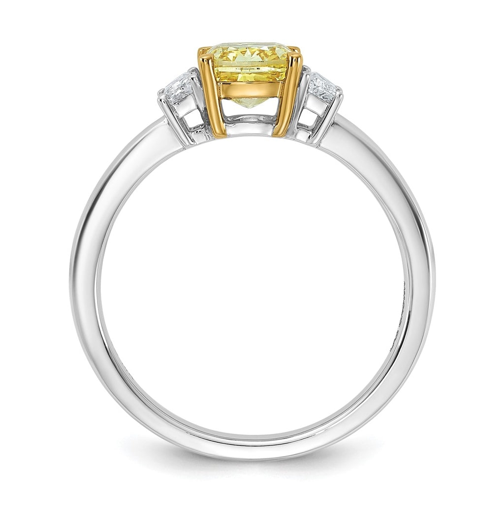 14k Yellow & White Gold Lab Grown Diamond Cushion VS+ Cert. Vivid Yellow & Trapezoid VS+ F+ Ring – Elegant Jewelry Gift for Birthday, Anniversary, Engagement, Wedding