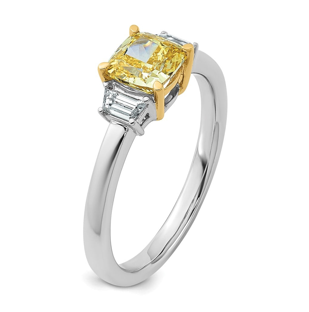 14k Yellow & White Gold Lab Grown Diamond Cushion VS+ Cert. Vivid Yellow & Trapezoid VS+ F+ Ring – Elegant Jewelry Gift for Birthday, Anniversary, Engagement, Wedding