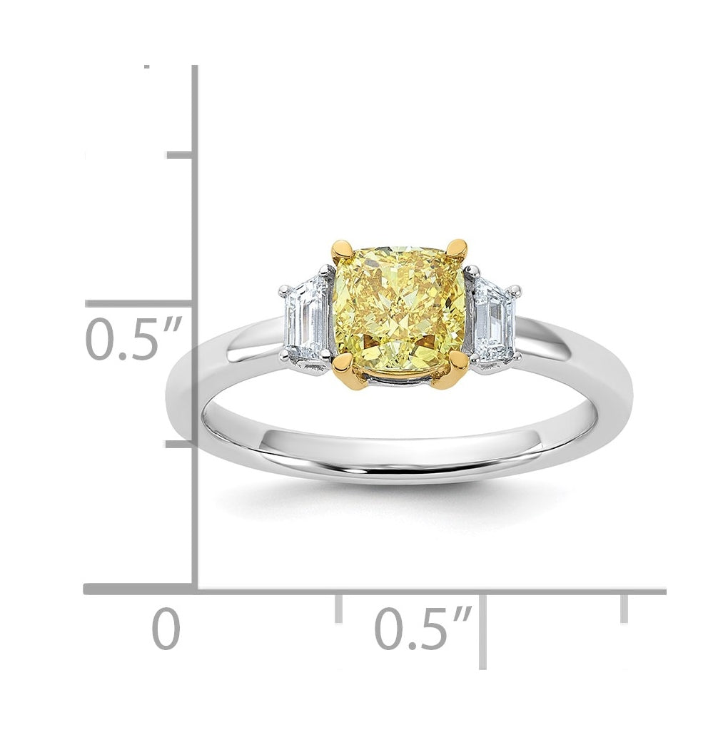14k Yellow & White Gold Lab Grown Diamond Cushion VS+ Cert. Vivid Yellow & Trapezoid VS+ F+ Ring – Elegant Jewelry Gift for Birthday, Anniversary, Engagement, Wedding