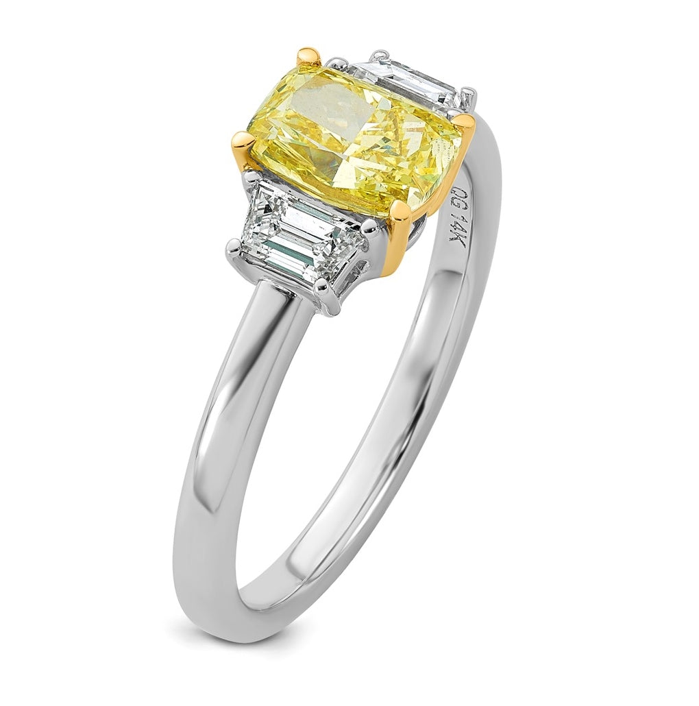14k Yellow & White Gold Lab Grown Diamond Long Cushion VS+ Cert. Vivid Yellow & Trap VS+ F+ Ring – Elegant Jewelry Gift for Birthday, Anniversary, Engagement, Wedding