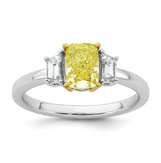 14k Yellow & White Gold Lab Grown Diamond Long Cushion VS+ Cert. Vivid Yellow & Trap VS+ F+ Ring – Elegant Jewelry Gift for Birthday, Anniversary, Engagement, Wedding