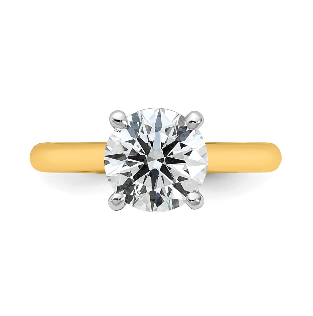 14k Two-Tone Gold 2ct Cert Lab Grown Diamond VS+ F+ Round 8X Complete Solitaire Ring Size 5 – Elegant Jewelry Gift for Birthday, Anniversary, Engagement, Wedding