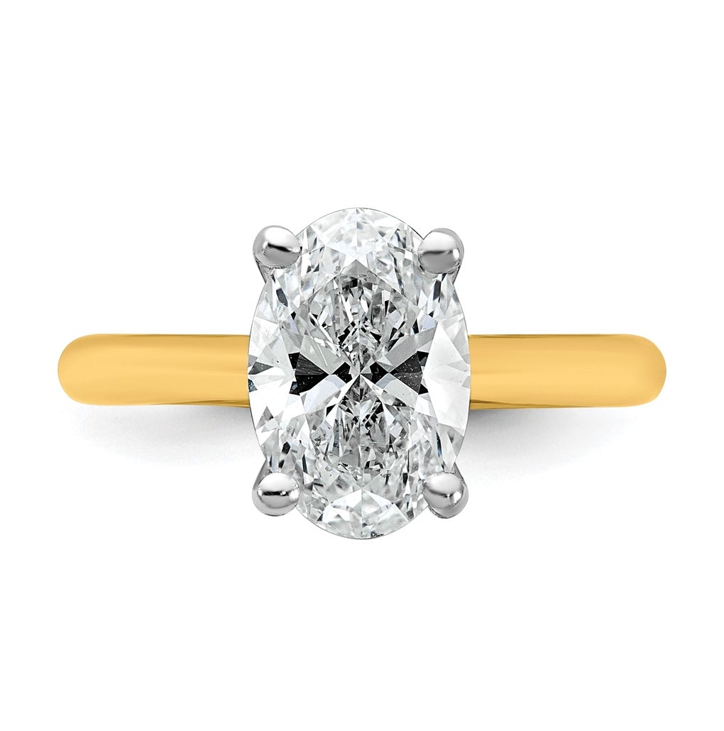 14k Two-Tone Gold 2ct Cert Lab Grown Diamond VS+ F+ Oval 8X Complete Solitaire Ring Size 5 – Elegant Jewelry Gift for Birthday, Anniversary, Engagement, Wedding