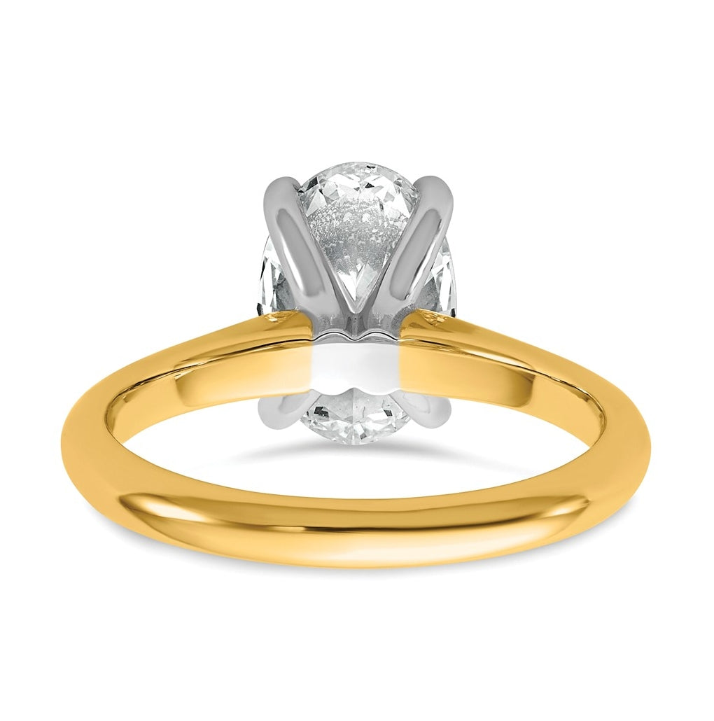 14k Two-Tone Gold 2ct Cert Lab Grown Diamond VS+ F+ Oval 8X Complete Solitaire Ring Size 5 – Elegant Jewelry Gift for Birthday, Anniversary, Engagement, Wedding