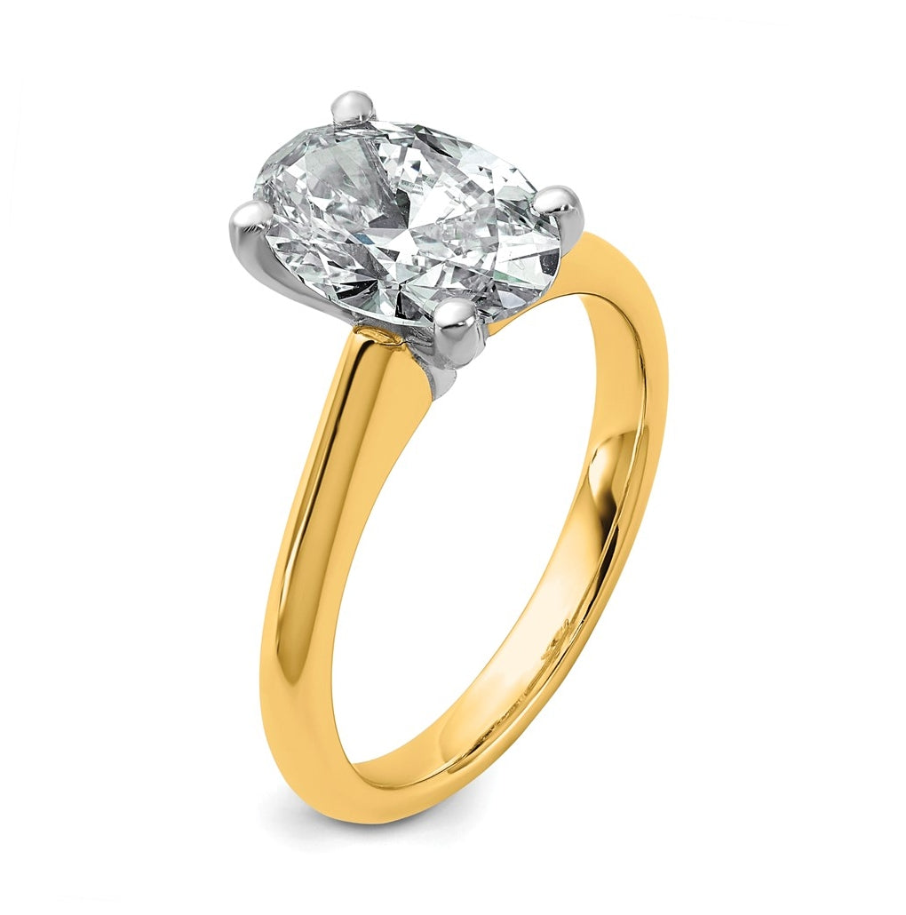 14k Two-Tone Gold 2ct Cert Lab Grown Diamond VS+ F+ Oval 8X Complete Solitaire Ring Size 5 – Elegant Jewelry Gift for Birthday, Anniversary, Engagement, Wedding