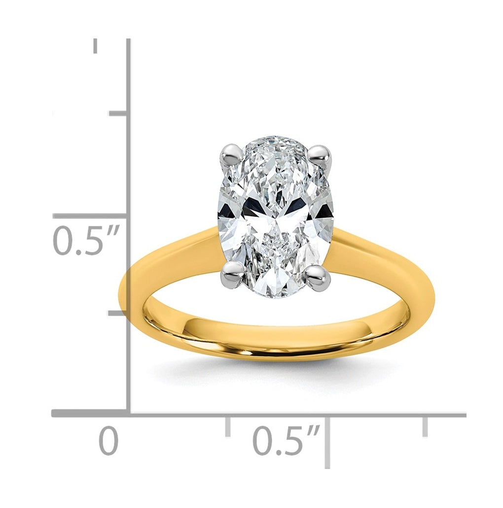 14k Two-Tone Gold 2ct Cert Lab Grown Diamond VS+ F+ Oval 8X Complete Solitaire Ring Size 5 – Elegant Jewelry Gift for Birthday, Anniversary, Engagement, Wedding