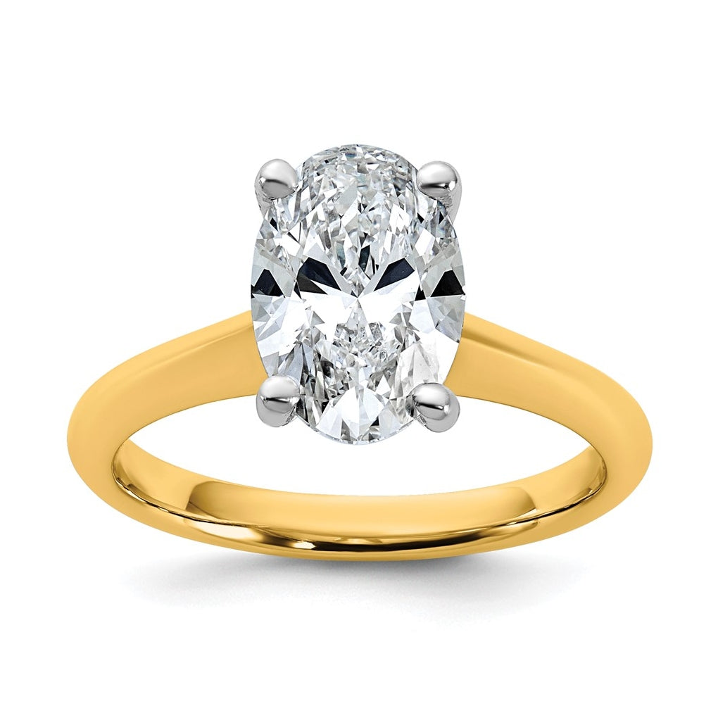 14k Two-Tone Gold 2ct Cert Lab Grown Diamond VS+ F+ Oval 8X Complete Solitaire Ring Size 5 – Elegant Jewelry Gift for Birthday, Anniversary, Engagement, Wedding
