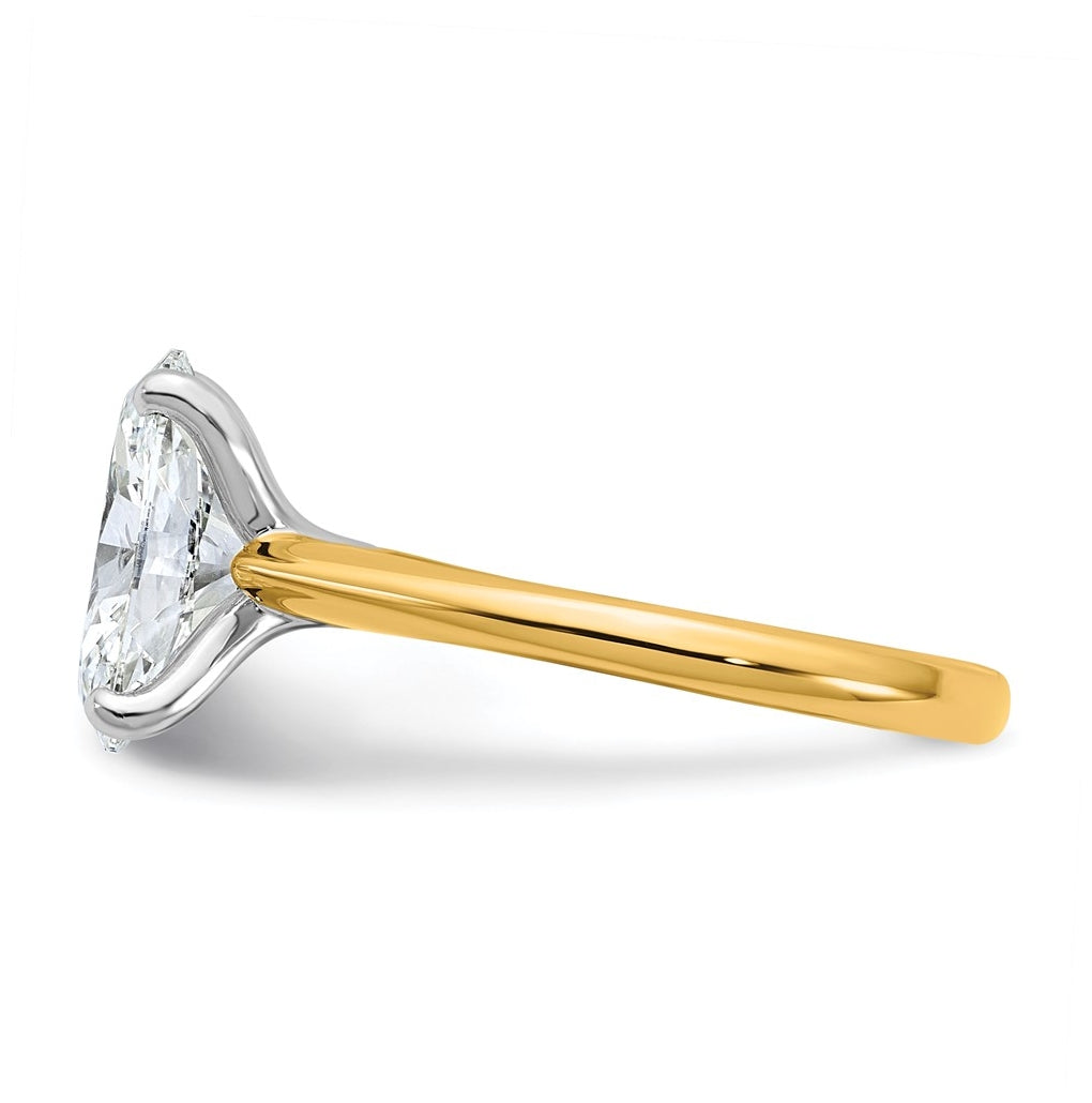 14k Two-Tone Gold 2ct Cert Lab Grown Diamond VS+ F+ Oval 8X Complete Solitaire Ring Size 5 – Elegant Jewelry Gift for Birthday, Anniversary, Engagement, Wedding