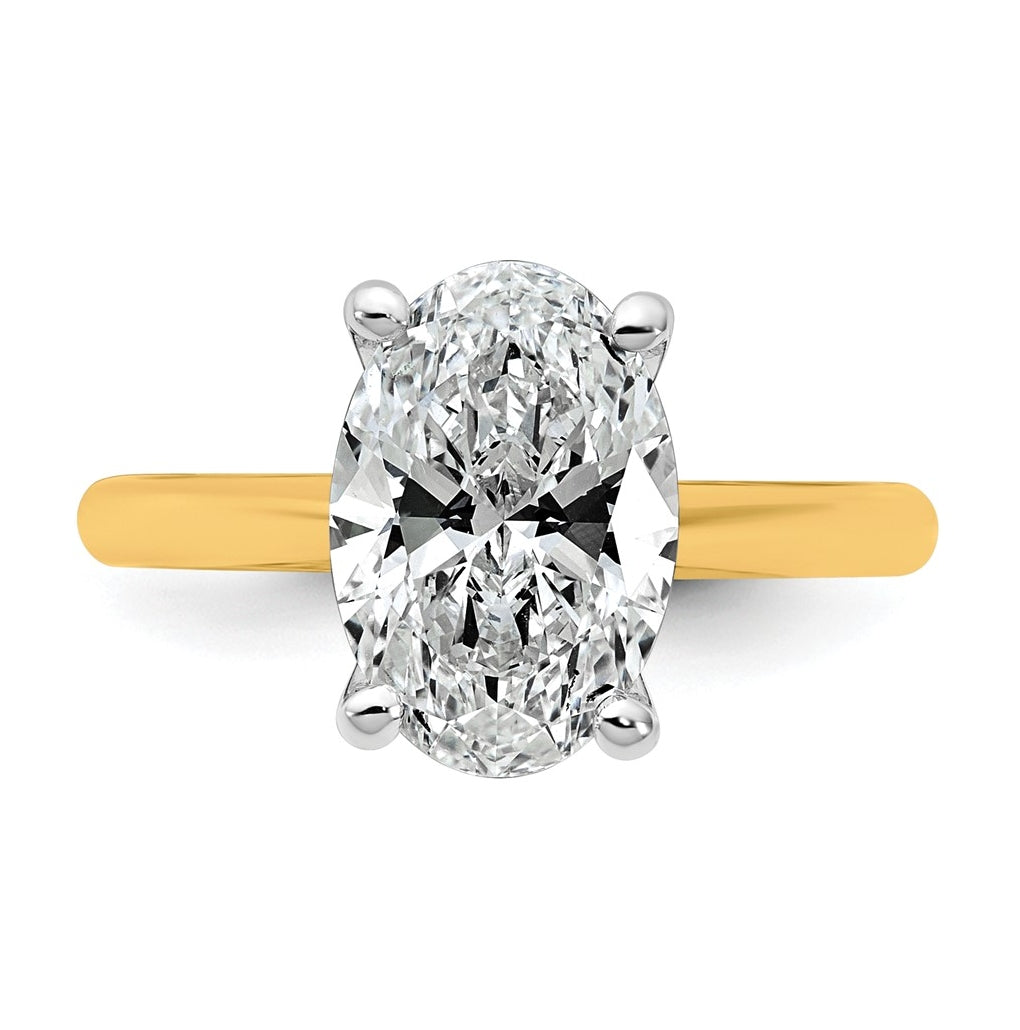 14k Two-Tone Gold 2ct Cert Lab Grown Diamond VS+ F+ Oval 8X Complete Solitaire Ring Size 5 – Elegant Jewelry Gift for Birthday, Anniversary, Engagement, Wedding