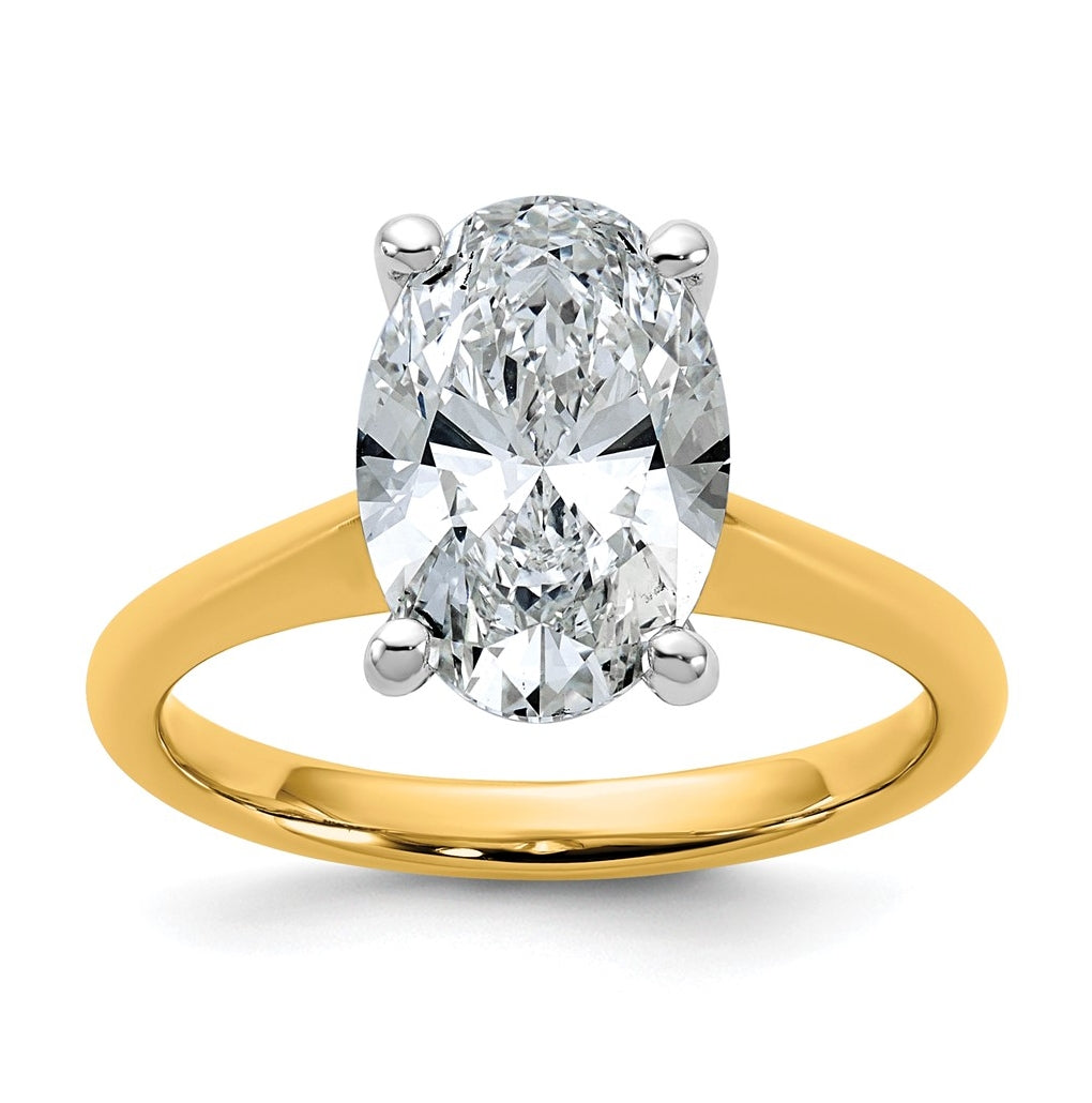 14k Two-Tone Gold 2ct Cert Lab Grown Diamond VS+ F+ Oval 8X Complete Solitaire Ring Size 5 – Elegant Jewelry Gift for Birthday, Anniversary, Engagement, Wedding