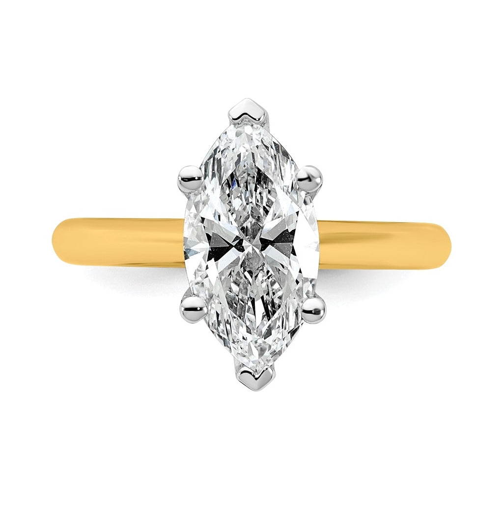 14k Two-Tone Gold 2ct Cert Lab Grown Diamond VS+ F+ Marquise 8X Complete Solitaire Ring Size 5 – Elegant Jewelry Gift for Birthday, Anniversary, Engagement, Wedding