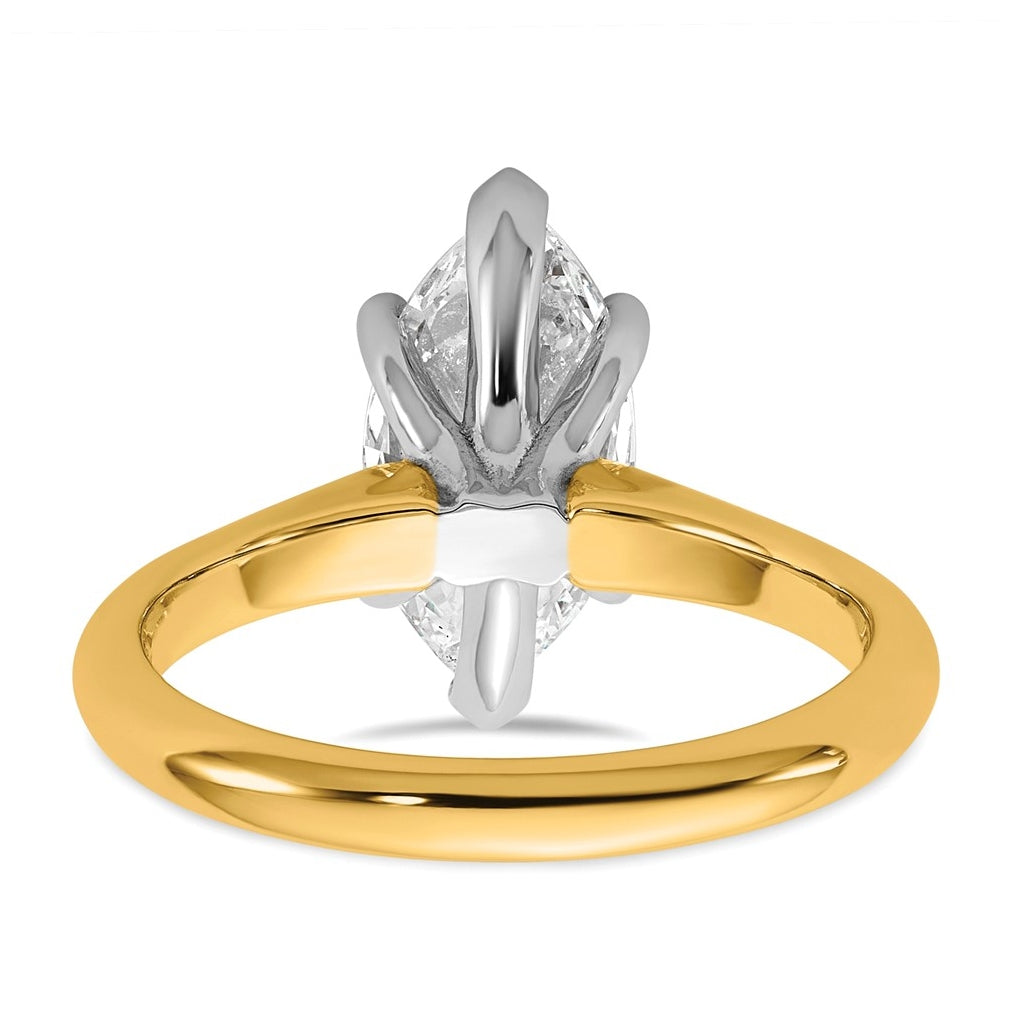 14k Two-Tone Gold 2ct Cert Lab Grown Diamond VS+ F+ Marquise 8X Complete Solitaire Ring Size 5 – Elegant Jewelry Gift for Birthday, Anniversary, Engagement, Wedding