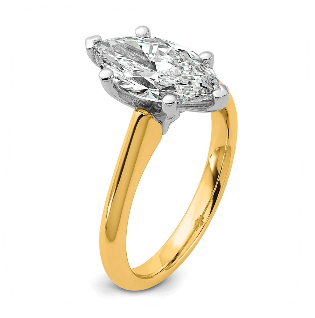 14k Two-Tone Gold 2ct Cert Lab Grown Diamond VS+ F+ Marquise 8X Complete Solitaire Ring Size 5 – Elegant Jewelry Gift for Birthday, Anniversary, Engagement, Wedding