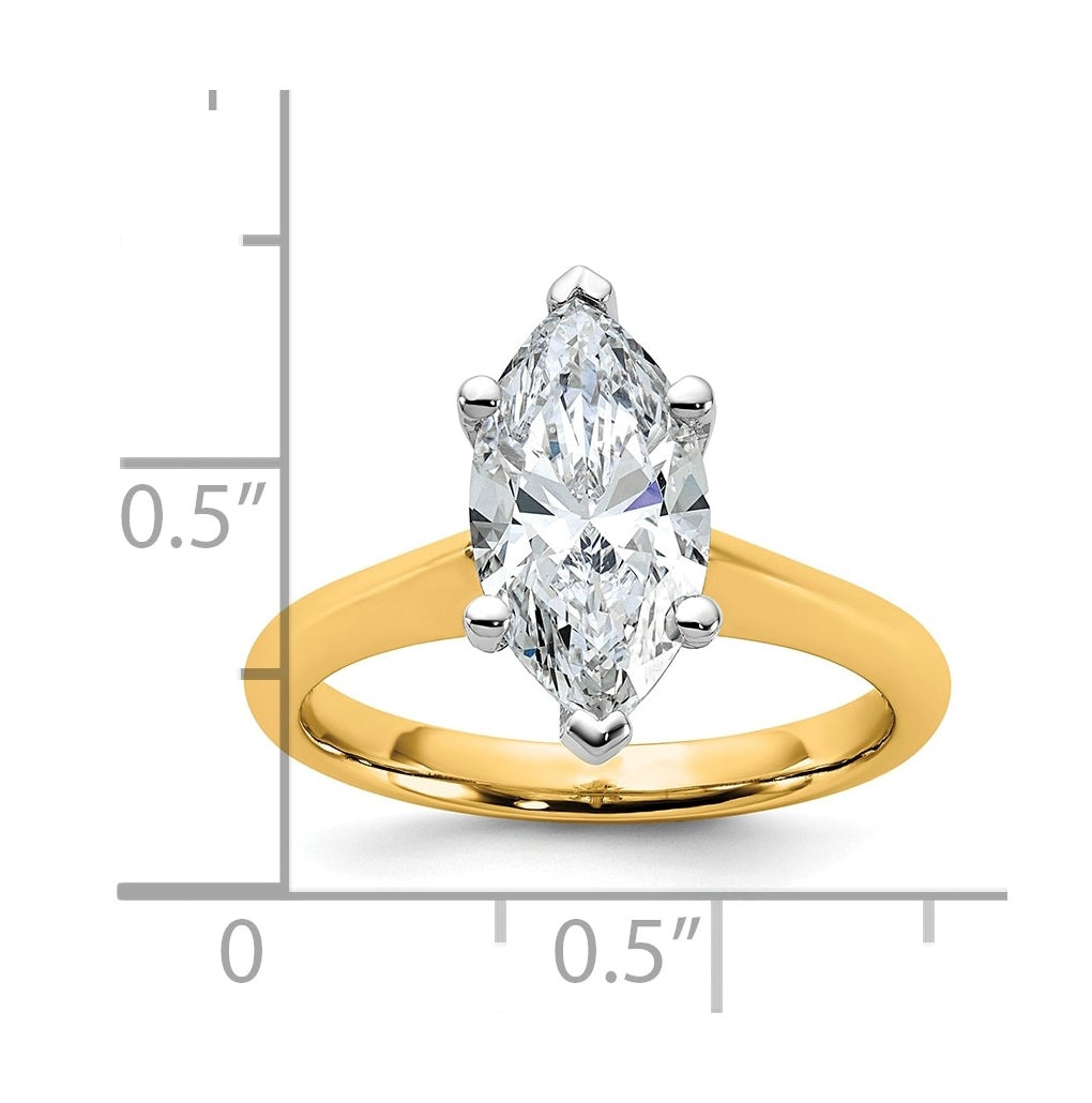 14k Two-Tone Gold 2ct Cert Lab Grown Diamond VS+ F+ Marquise 8X Complete Solitaire Ring Size 5 – Elegant Jewelry Gift for Birthday, Anniversary, Engagement, Wedding