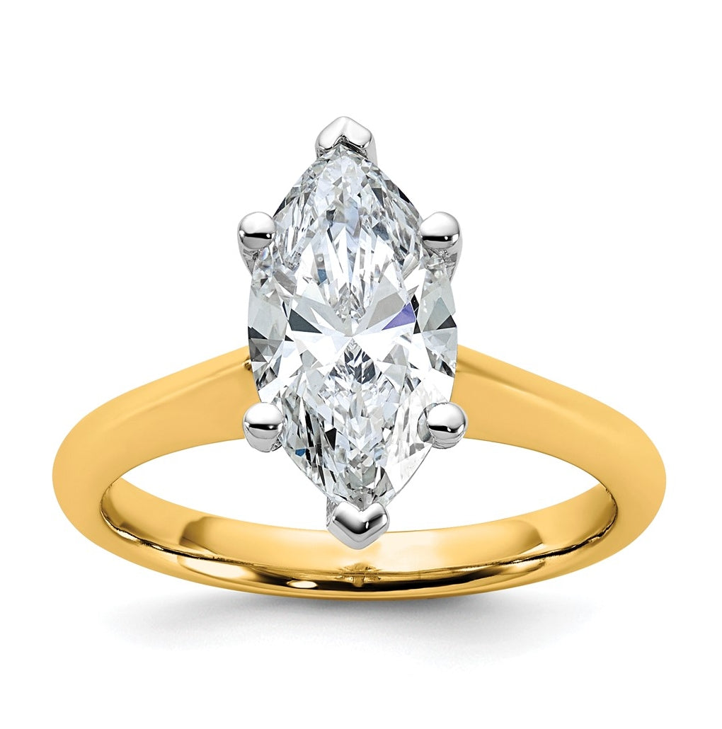 14k Two-Tone Gold 2ct Cert Lab Grown Diamond VS+ F+ Marquise 8X Complete Solitaire Ring Size 5 – Elegant Jewelry Gift for Birthday, Anniversary, Engagement, Wedding