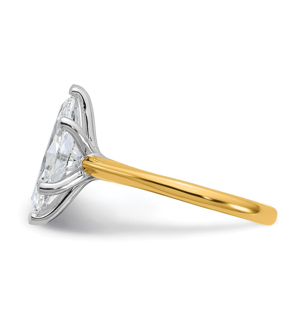 14k Two-Tone Gold 2ct Cert Lab Grown Diamond VS+ F+ Marquise 8X Complete Solitaire Ring Size 5 – Elegant Jewelry Gift for Birthday, Anniversary, Engagement, Wedding