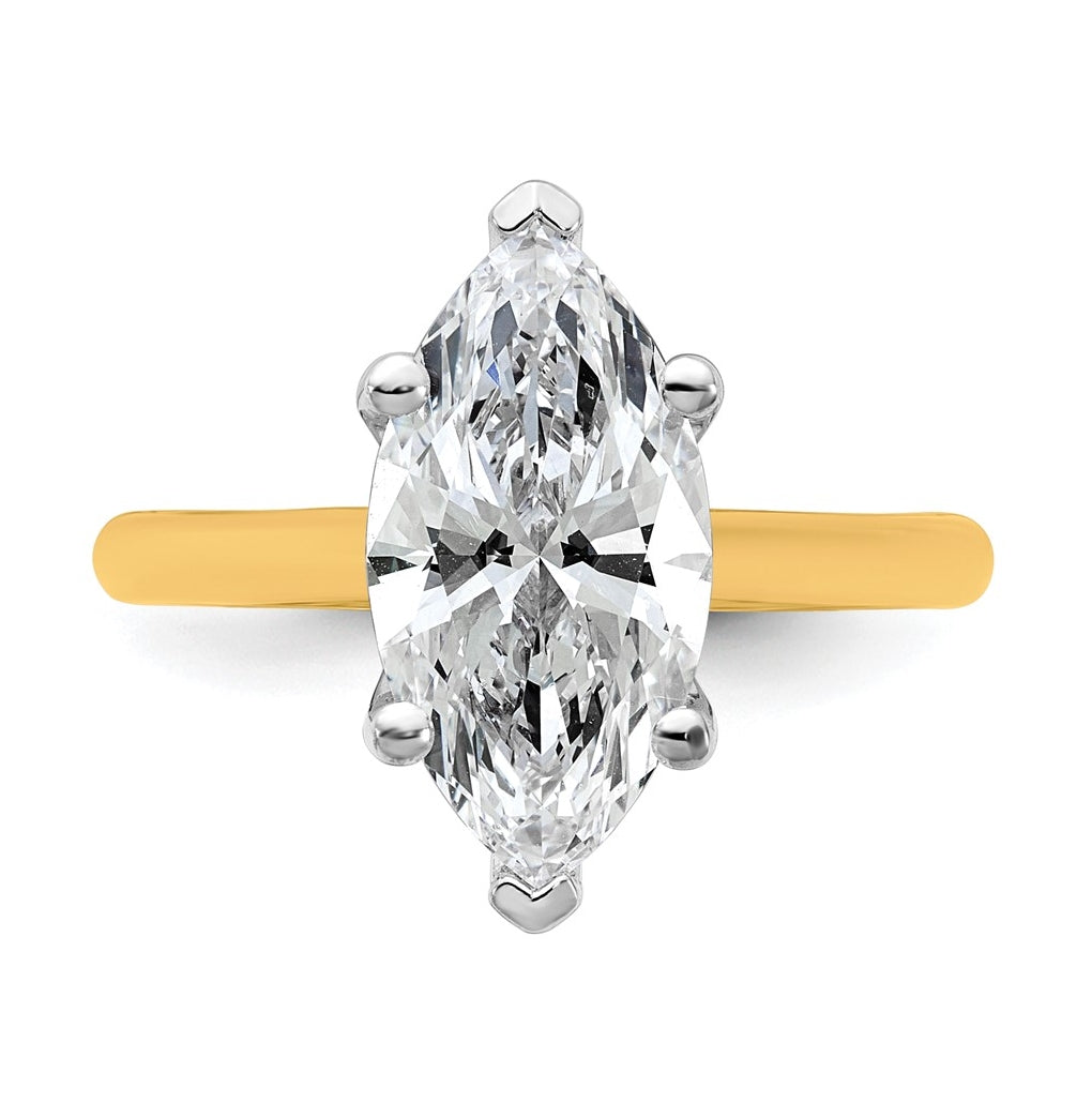 14k Two-Tone Gold 2ct Cert Lab Grown Diamond VS+ F+ Marquise 8X Complete Solitaire Ring Size 5 – Elegant Jewelry Gift for Birthday, Anniversary, Engagement, Wedding