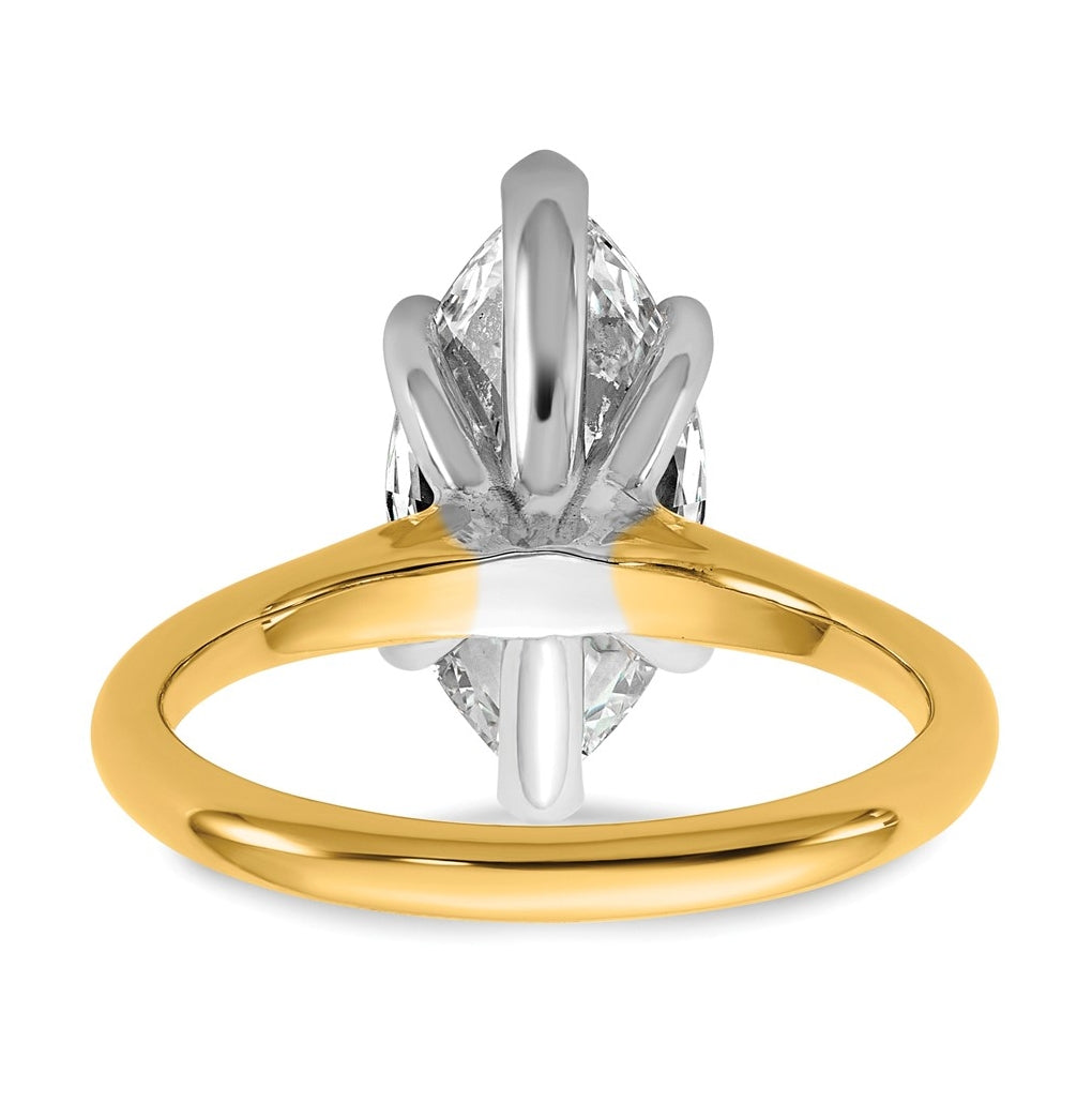 14k Two-Tone Gold 2ct Cert Lab Grown Diamond VS+ F+ Marquise 8X Complete Solitaire Ring Size 5 – Elegant Jewelry Gift for Birthday, Anniversary, Engagement, Wedding
