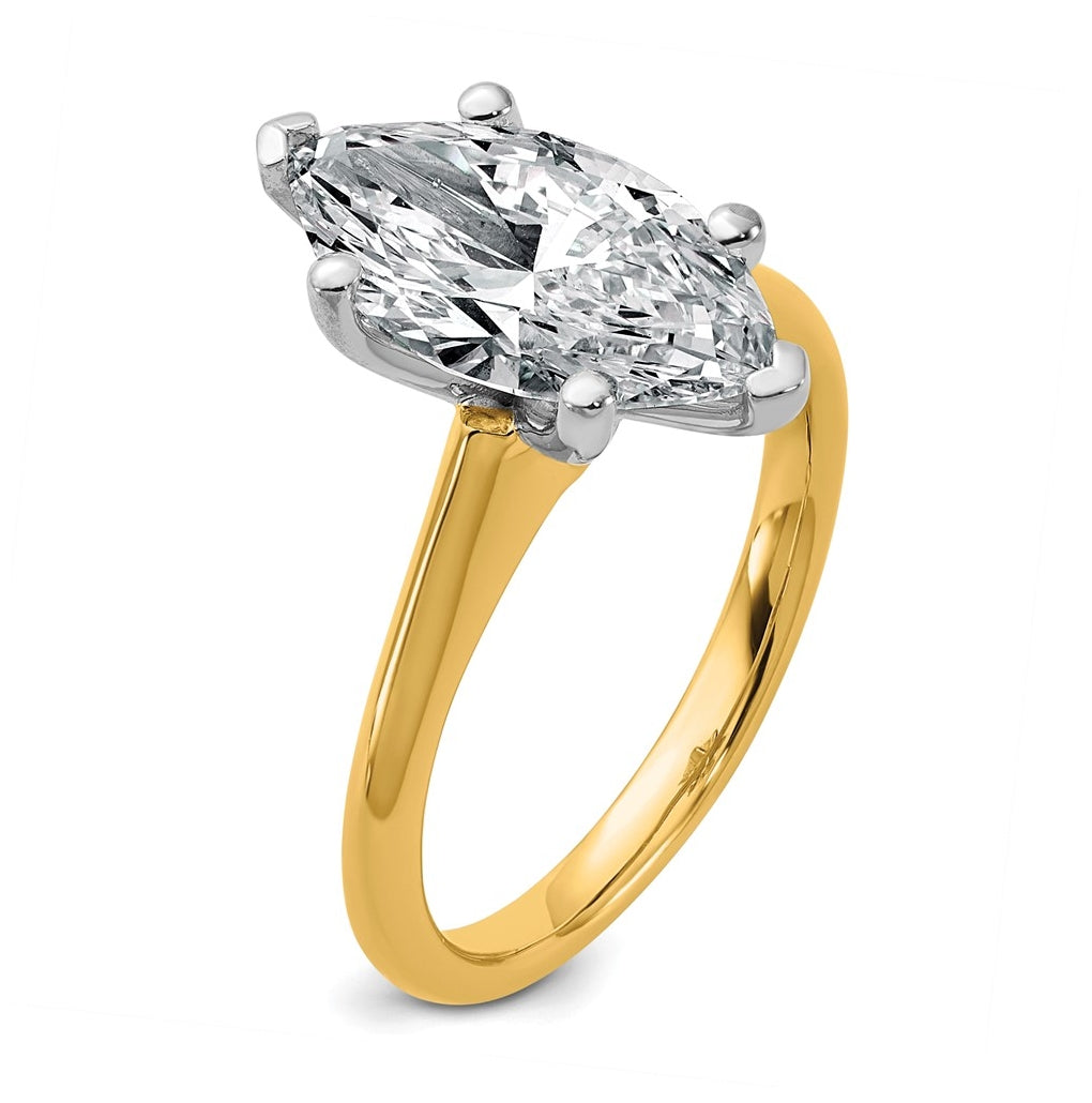 14k Two-Tone Gold 2ct Cert Lab Grown Diamond VS+ F+ Marquise 8X Complete Solitaire Ring Size 5 – Elegant Jewelry Gift for Birthday, Anniversary, Engagement, Wedding