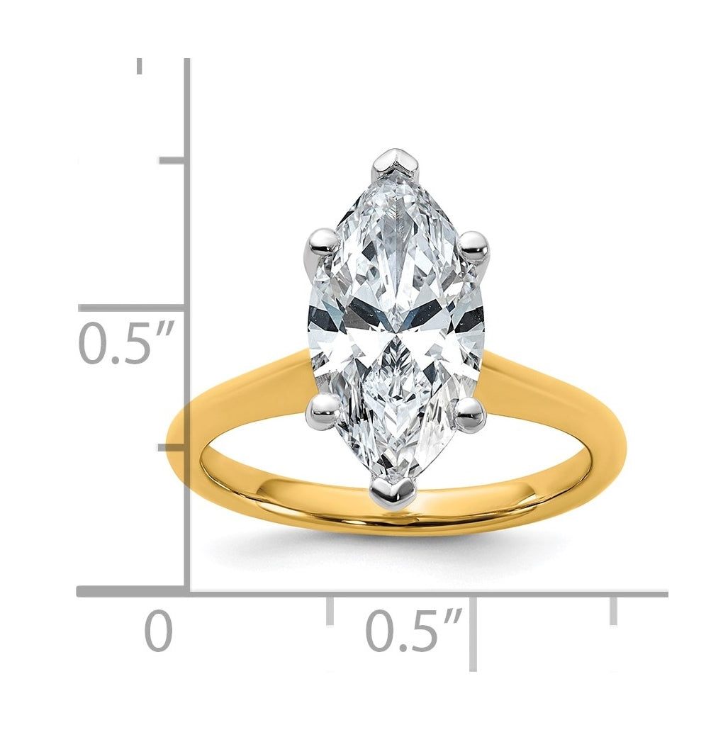 14k Two-Tone Gold 2ct Cert Lab Grown Diamond VS+ F+ Marquise 8X Complete Solitaire Ring Size 5 – Elegant Jewelry Gift for Birthday, Anniversary, Engagement, Wedding