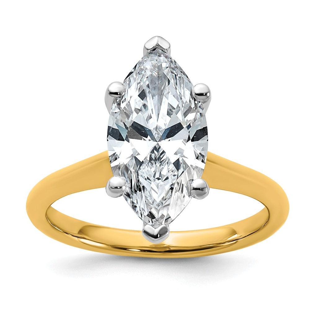 14k Two-Tone Gold 2ct Cert Lab Grown Diamond VS+ F+ Marquise 8X Complete Solitaire Ring Size 5 – Elegant Jewelry Gift for Birthday, Anniversary, Engagement, Wedding