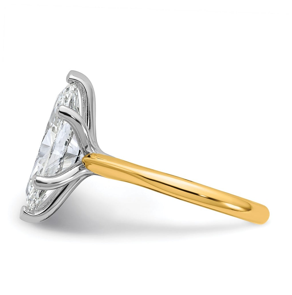 14k Two-Tone Gold 2ct Cert Lab Grown Diamond VS+ F+ Marquise 8X Complete Solitaire Ring Size 5 – Elegant Jewelry Gift for Birthday, Anniversary, Engagement, Wedding