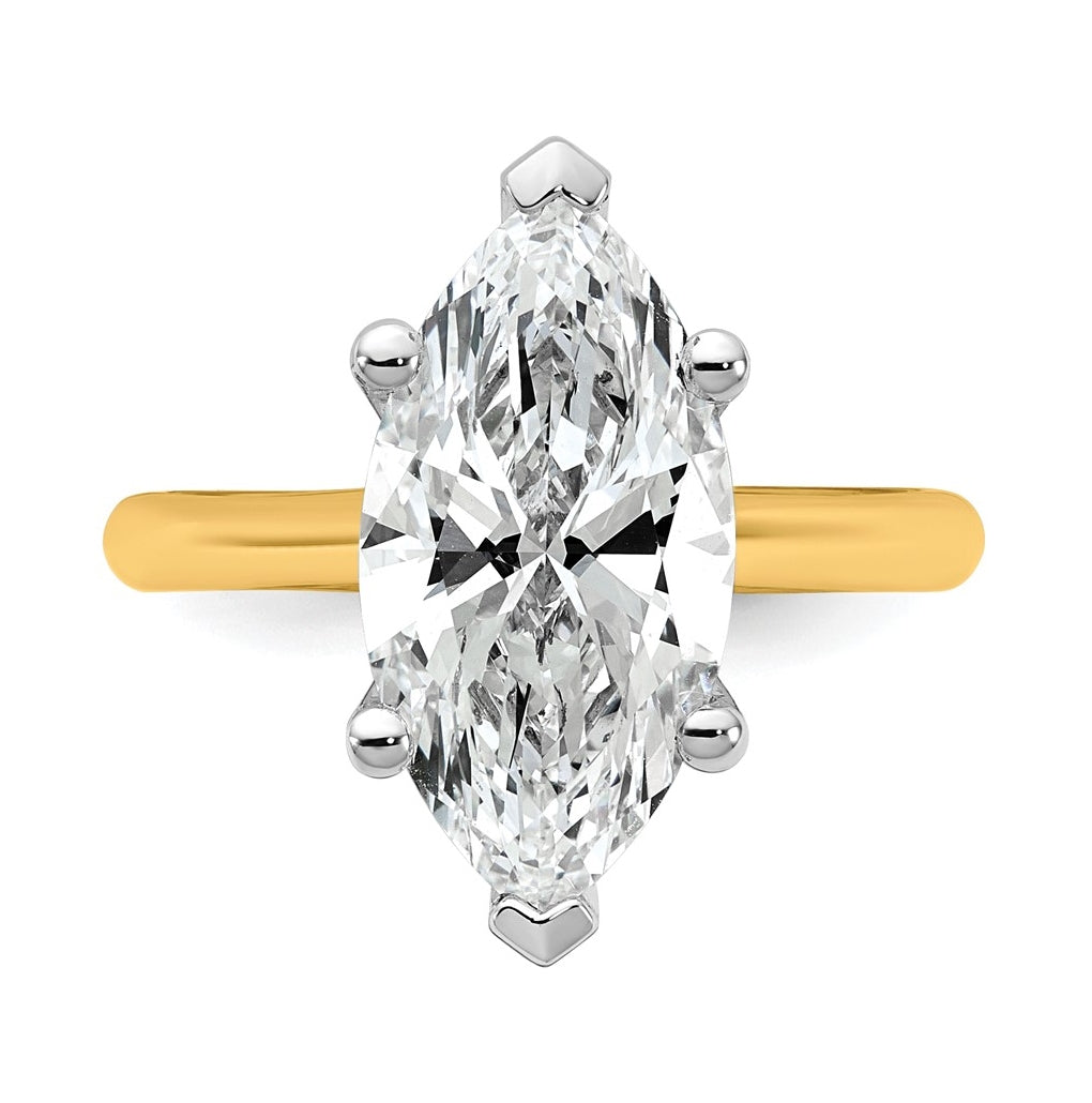14k Two-Tone Gold 2ct Cert Lab Grown Diamond VS+ F+ Marquise 8X Complete Solitaire Ring Size 5 – Elegant Jewelry Gift for Birthday, Anniversary, Engagement, Wedding