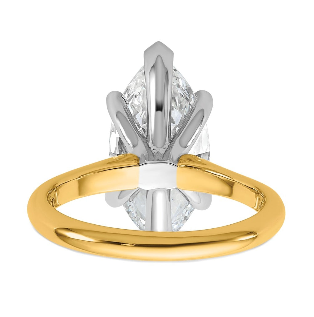 14k Two-Tone Gold 2ct Cert Lab Grown Diamond VS+ F+ Marquise 8X Complete Solitaire Ring Size 5 – Elegant Jewelry Gift for Birthday, Anniversary, Engagement, Wedding